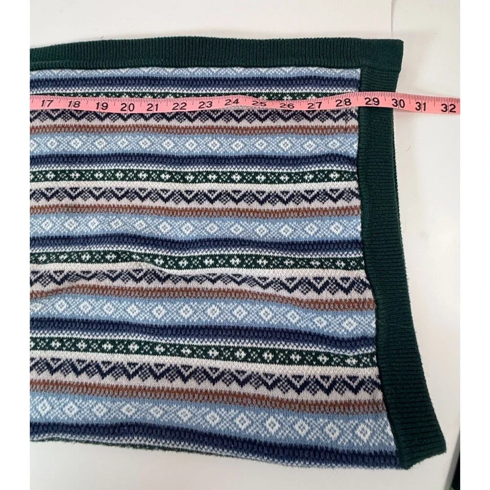 Gymboree Knit Baby Blanket Fair Isle Blue Green Stripes Designer Discontinued